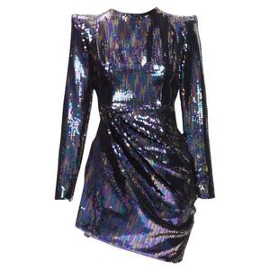 Alex Perry Iris pEtrol sequins shoulder padder draped mini dress